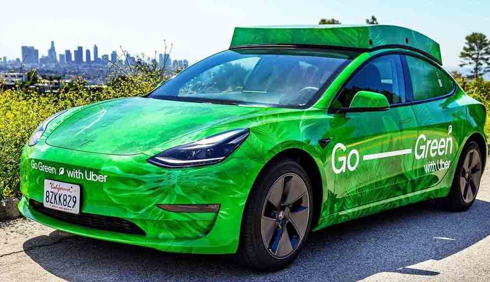 Green Uber Tesla