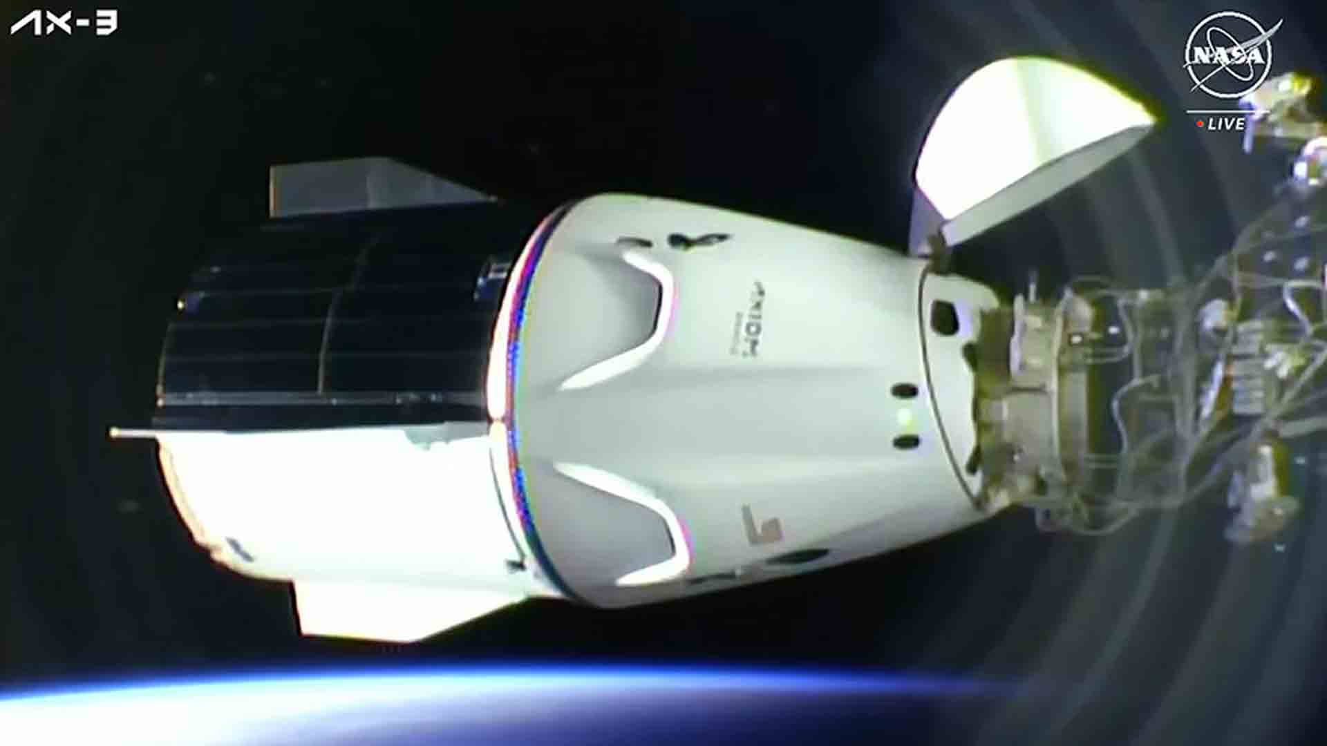 Dragon Spacecraft docked at International Space Station (ISS) with Ax-3 astronauts