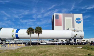 Blue Origin New Glenn First Stage Moving toward Launch Complex 36, Cape Canaveral