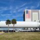 Blue Origin New Glenn First Stage Moving toward Launch Complex 36, Cape Canaveral