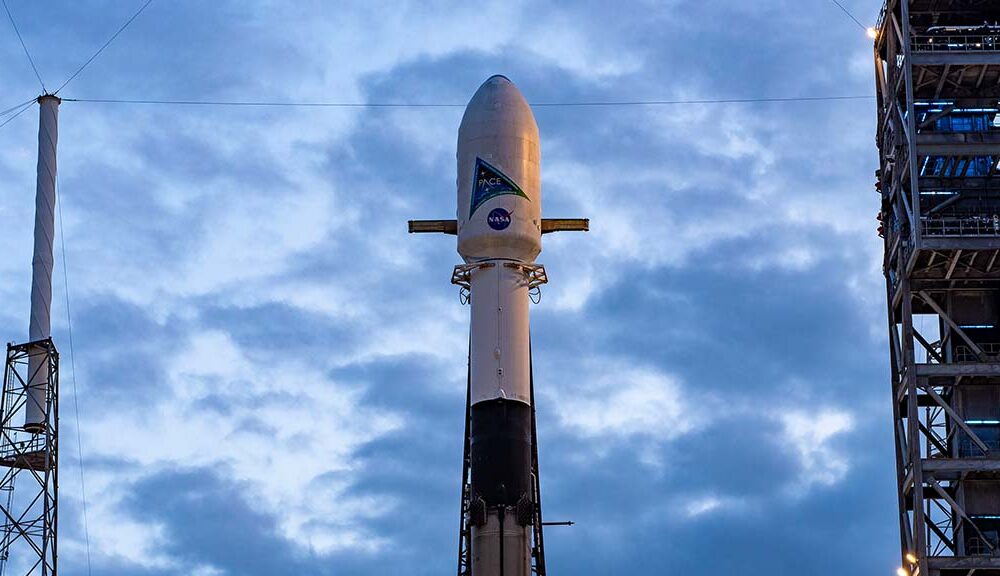 SpaceX Falcon 9 Standing Vertical with NASA's PACE mission payload