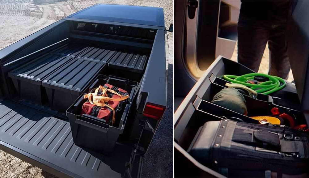 Tesla Cybertruck Vault Cargo Bins and Underseat bins