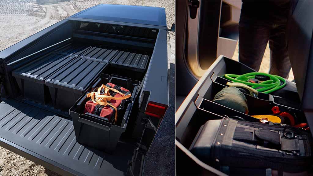 Tesla Cybertruck Vault Cargo Bins and Underseat bins