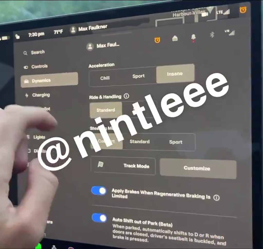 Tesla model 3 Performance UI Leak