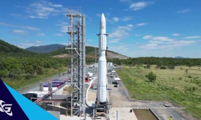 Gilmour Space's Eris Rocket is vertical on Bowen Orbital Spaceport, in Queensland Australia prepared to launch next month