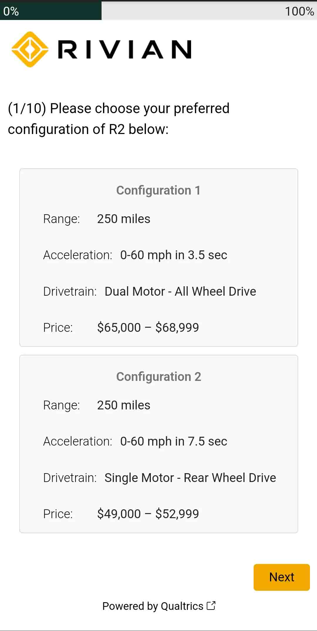 Rivian R2 configuration survey