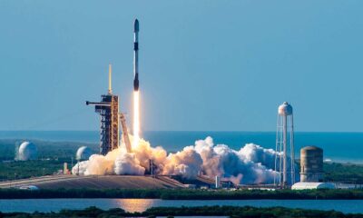 Space X Falcon 9 rocket lifting off from Launch Complex 39A (LC-39A) at NASA's Kennedy Space Center in Florida