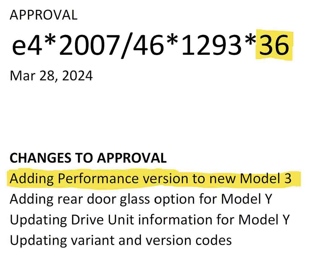 Tesla Model 3 Ludicrous (Performance) certification in Europe