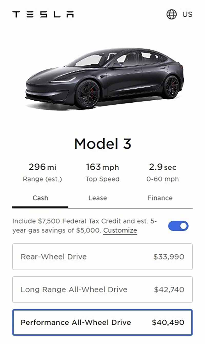 New Tesla Model 3 Performance Price
