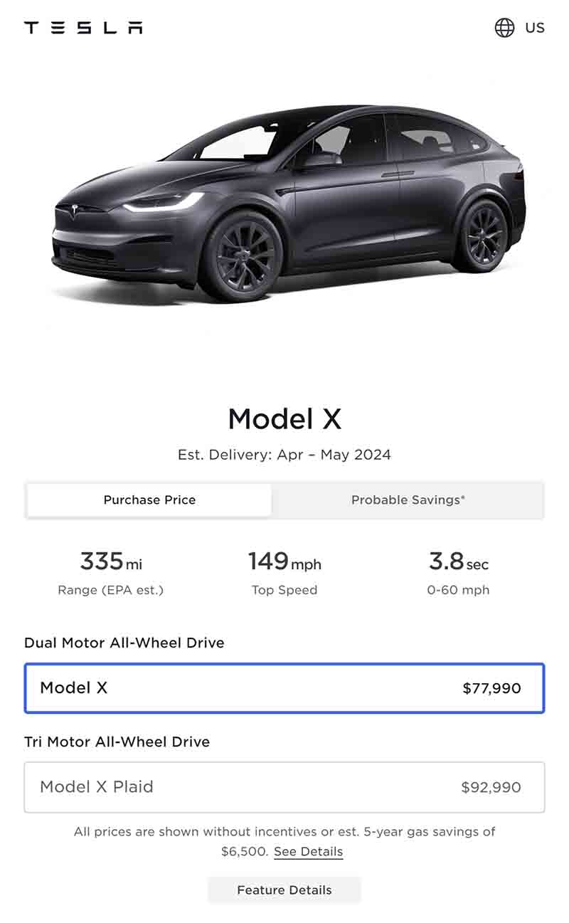 Tesla Model X Price As of April 19, 2024