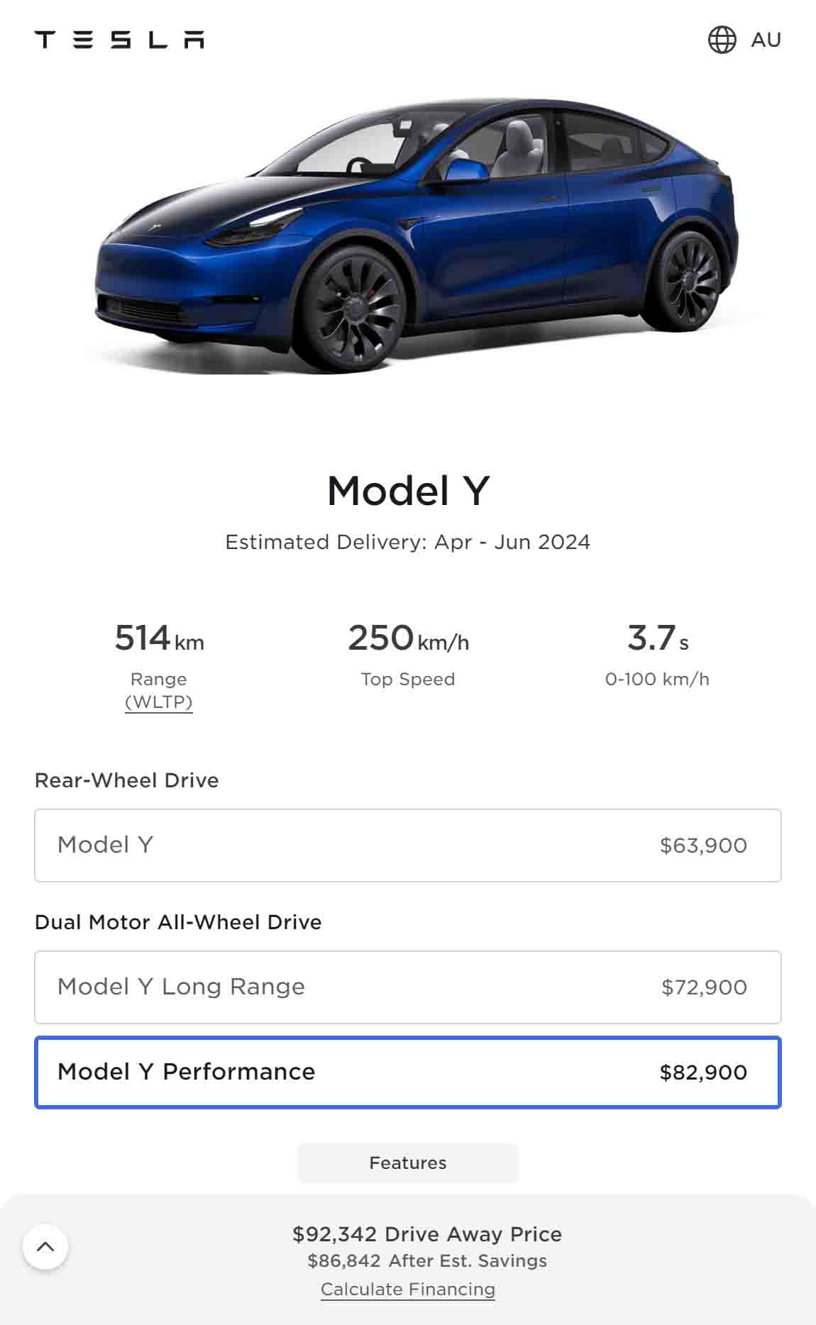 Tesla Model Y Price Details in Australia As of April 2024