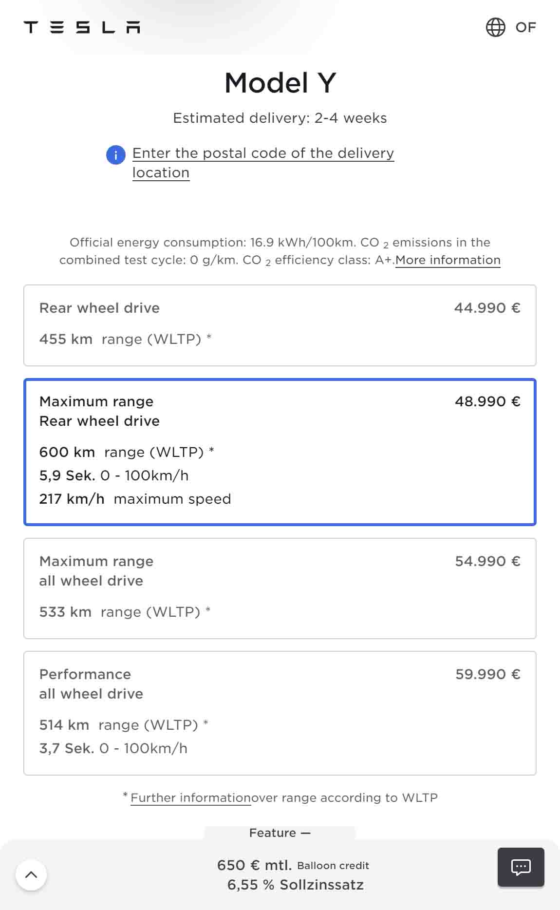 Tesla Model Y RWD Long Range