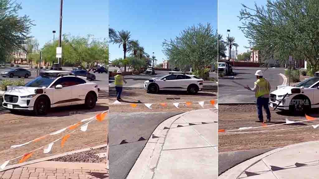 Waymo Robotaxi Stuck at Construction Site