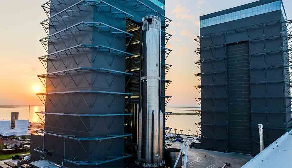 SpaceX Starship Booster Rolling out from Starship factory