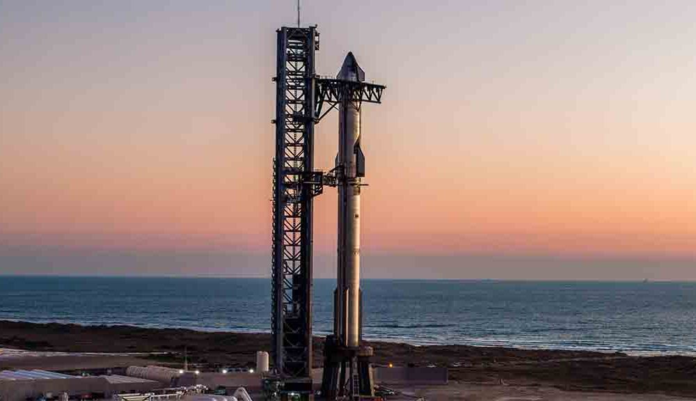 SpaceX Starship Stacked on the Launch Mount at Starbase, Texas