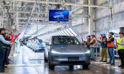 new tesla model y rolling out of assembly line from Gigafactory shanghai