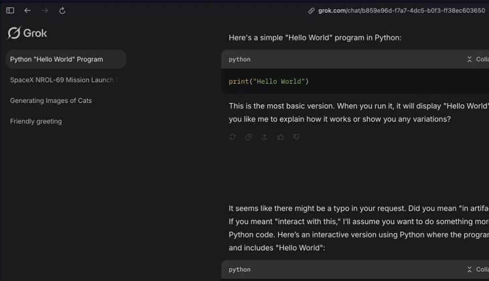 xAI Grok conversation history tab