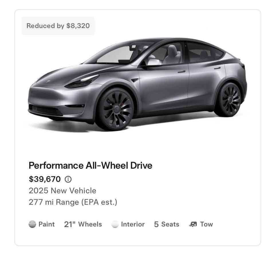 New legacy Tesla Model Y Performance inventory model discount