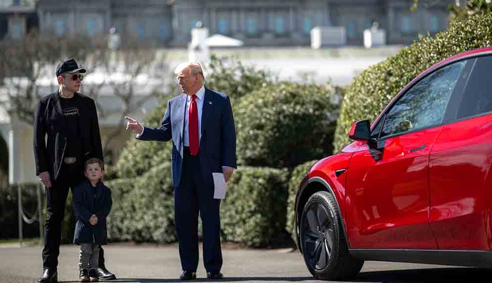 President Donald Trump, CEO, Elon Musk and Tesla Model S