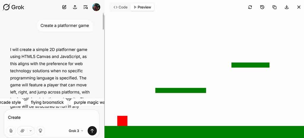 2D platformer game Grok Studio