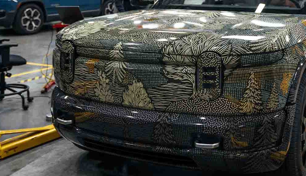 Rivian R2 camouflaged