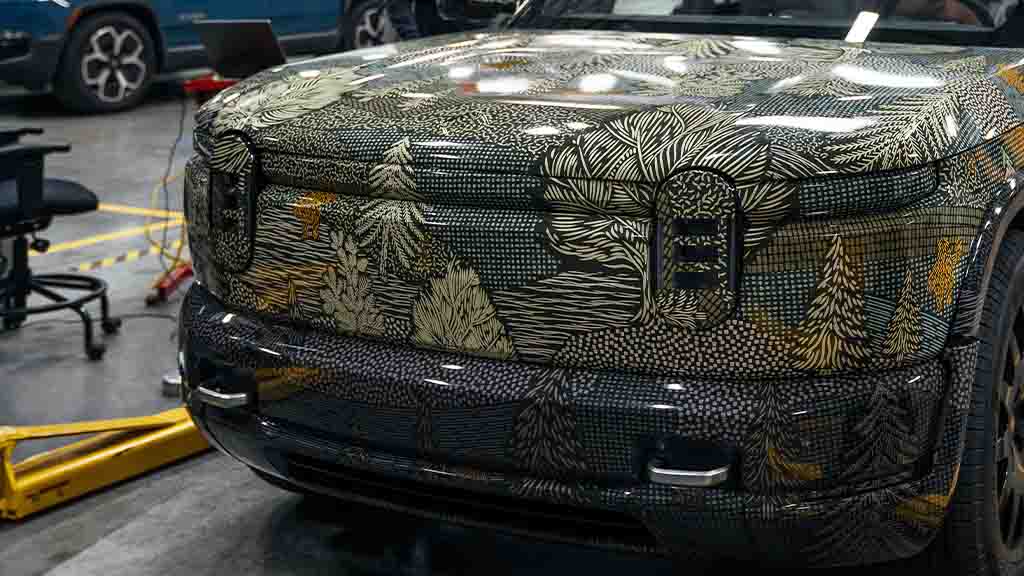 Rivian R2 camouflaged