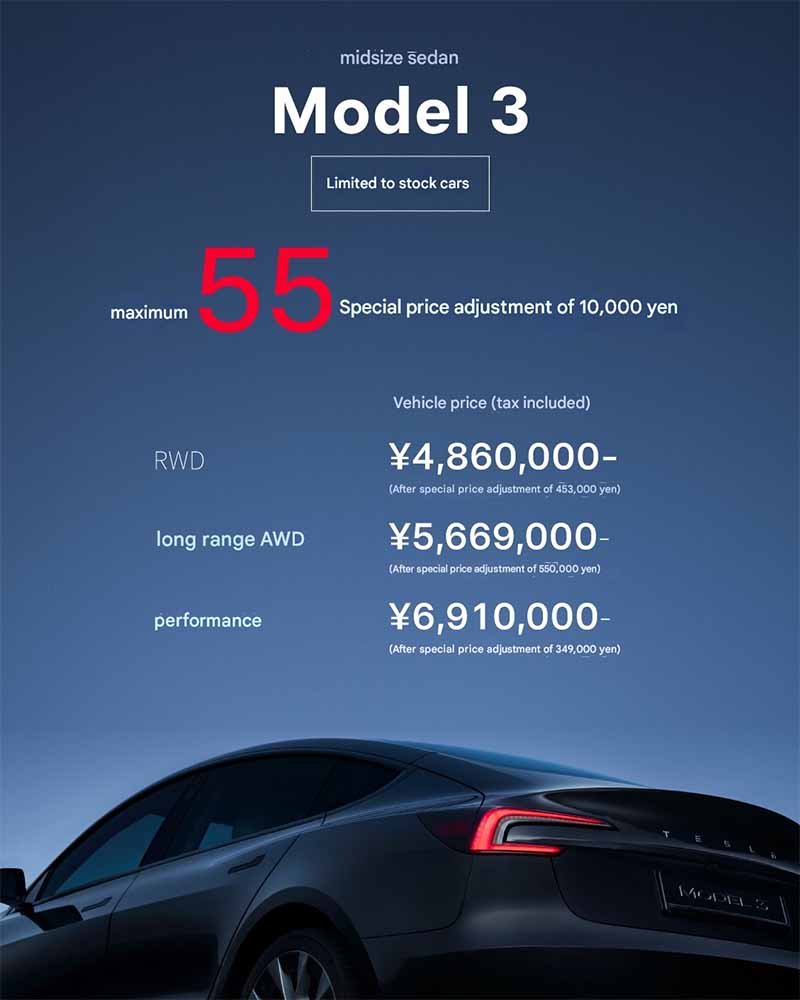 Tesla Model 3 Inventory discount Japan