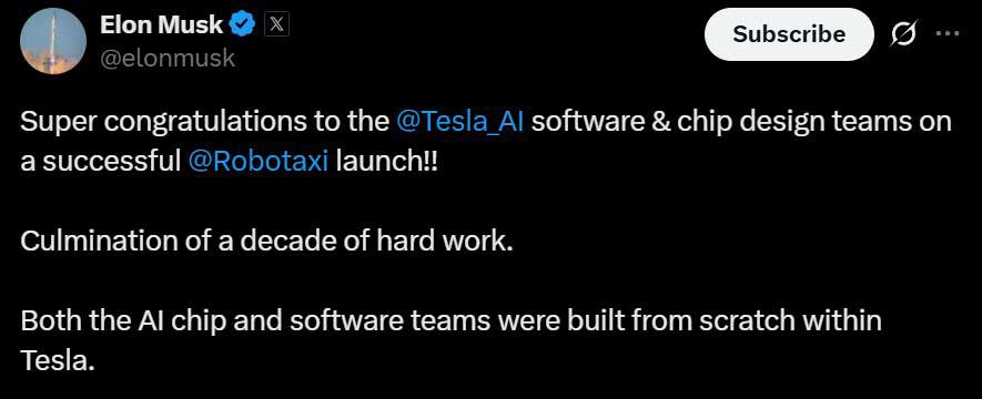 Tesla CEO, Elon Musk on Robotaxi launch