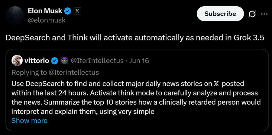 Grok 3.5 Deepsearch replies