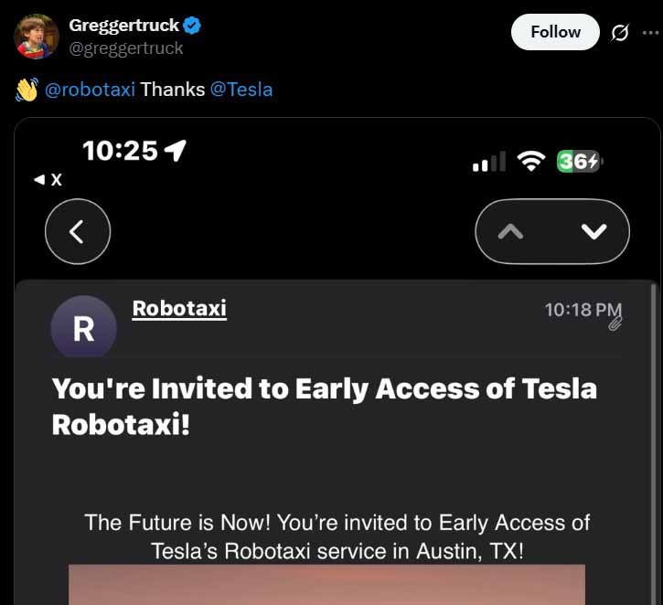 Tesla Robotaxi ride invitations