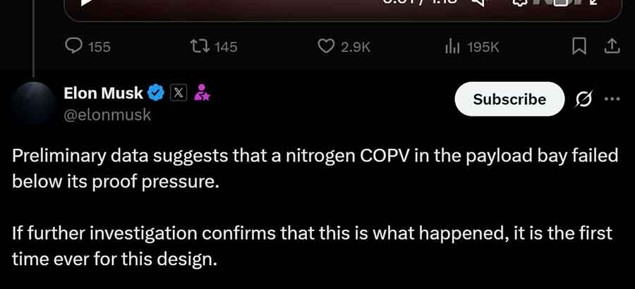 SpaceX Founder and CEO, Elon Musk reacted on Starship explosion at Starbase, Texas on June 18, 2025
