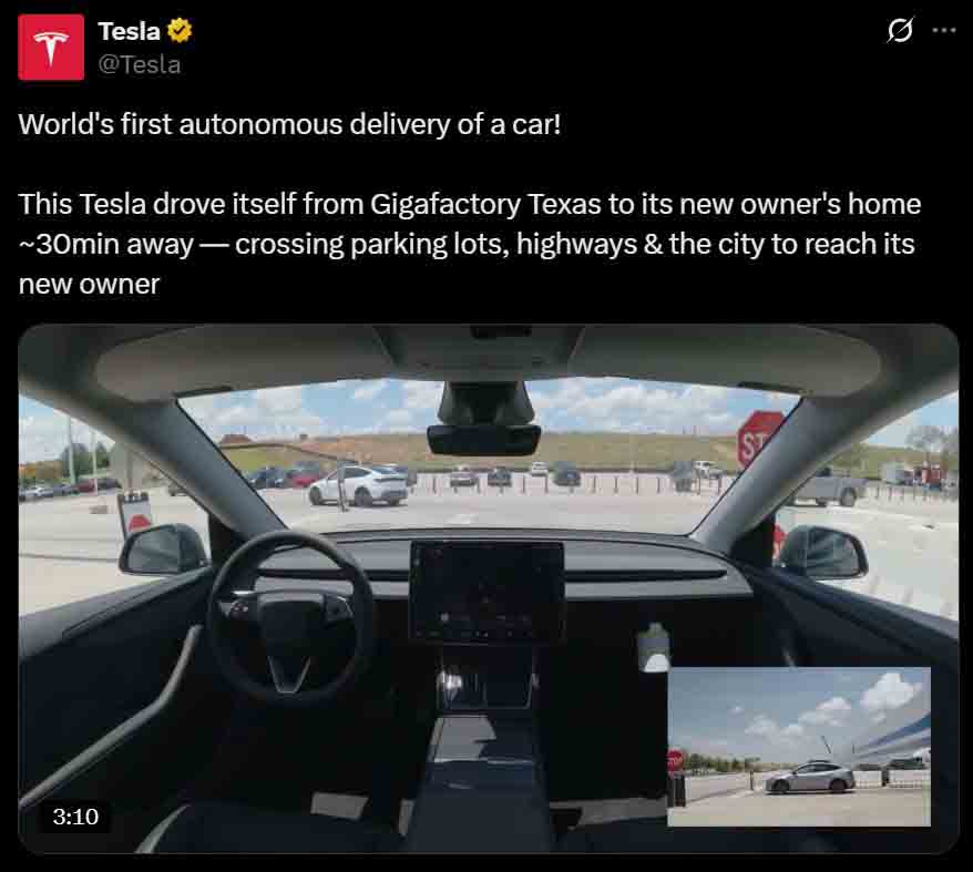 Tesla autonomous vehicle delivery video