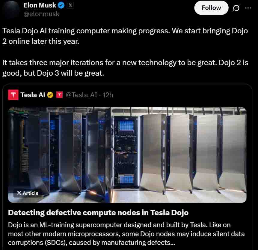 Tesla CEO Dojo progress