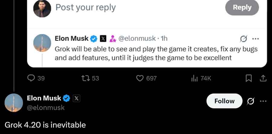 Grok 4.2 announcement by Elon Musk