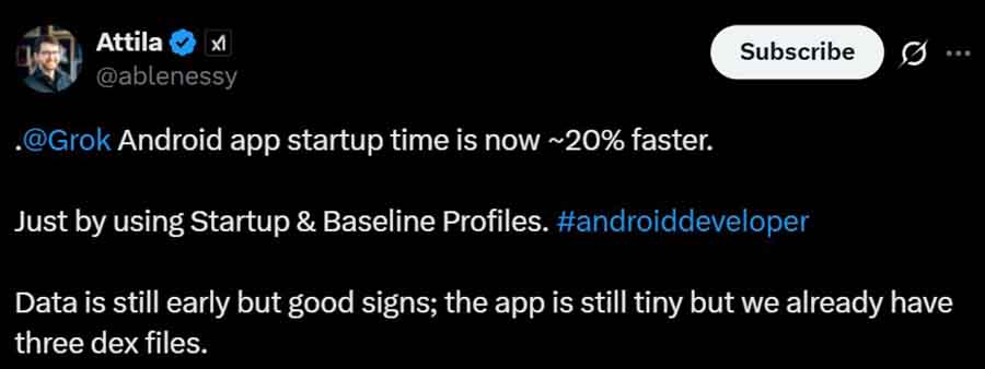 Grok Android app speed