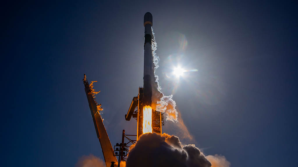 SpaceX Falcon 9 rocket liftoff from from Launch Complex 39A at Kennedy Space Center in Florida