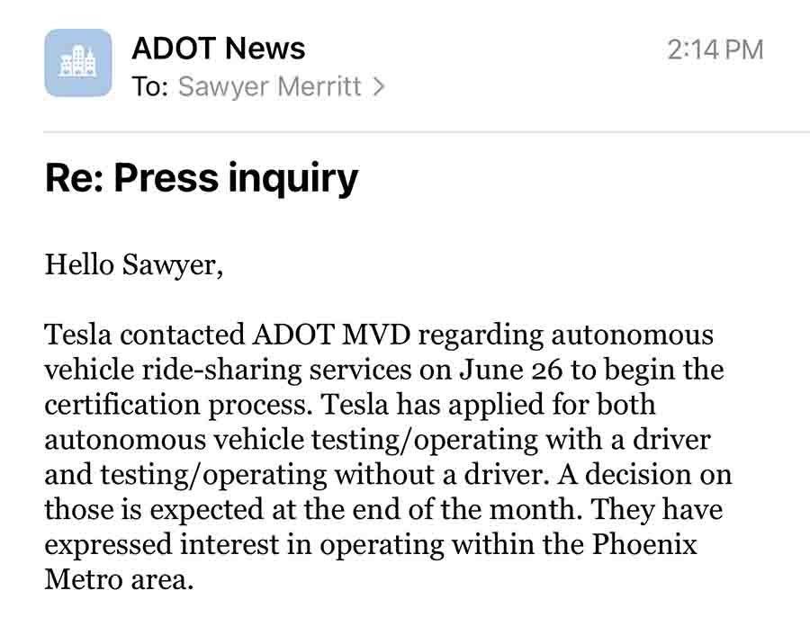 Tesla Robotaxi Arizona