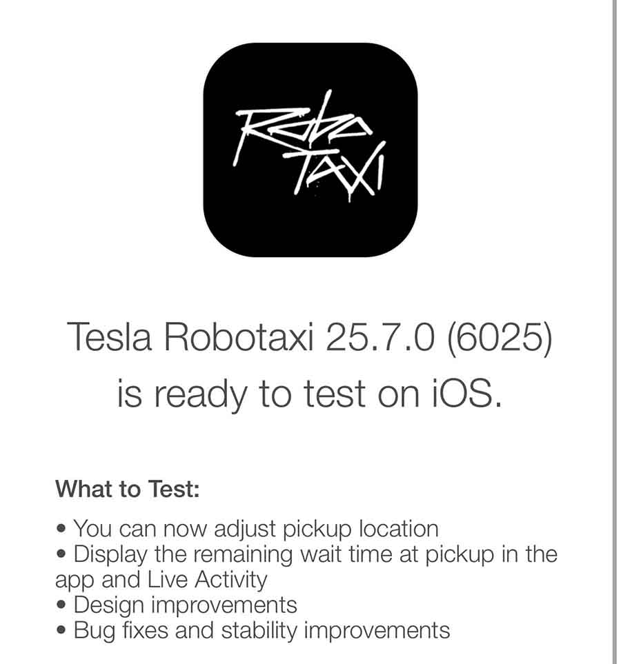 Tesla Robotaxi app update with adjust pickup location feature