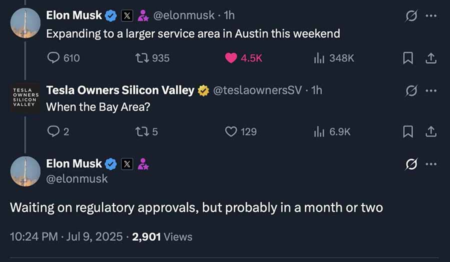 Tesla CEO, Elon Musk announces Robotaxi service area expansion for this weekend