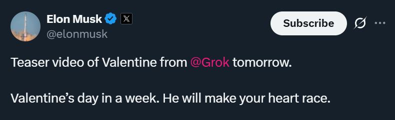 Valentine Grok companion teaser