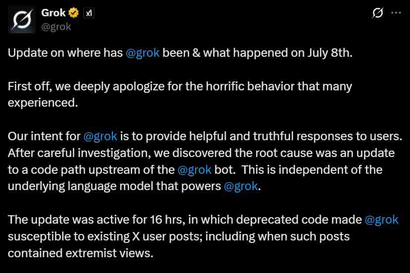 xAI Grok wrong update