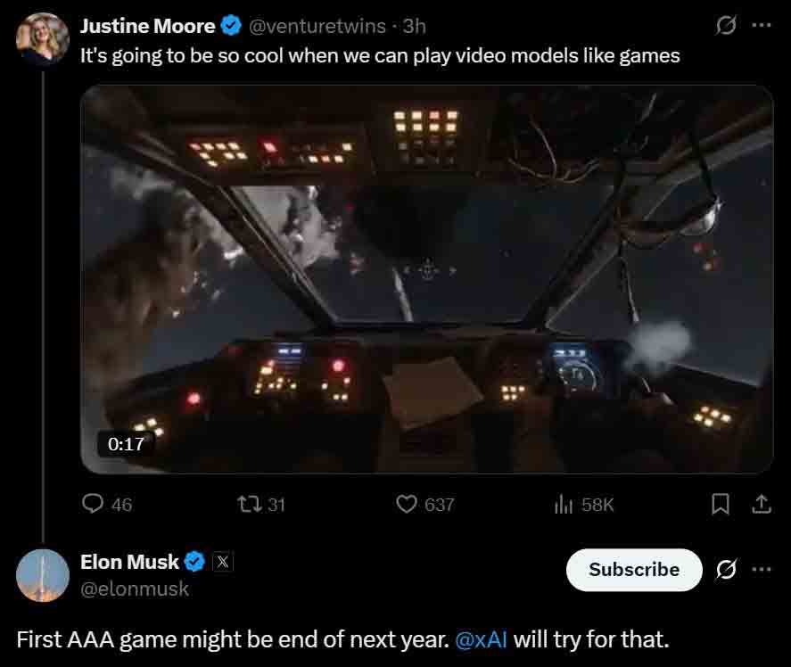 xAI Founder and CEO, Elon Musk says AAA game is coming in 2026