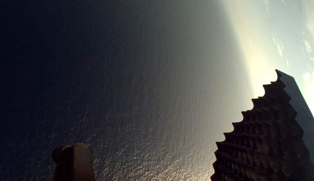 SpaceX Starship Super Heavy booster splashdown in the Gulf of America