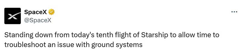 SpaceX Starship Flight 10 Scrub