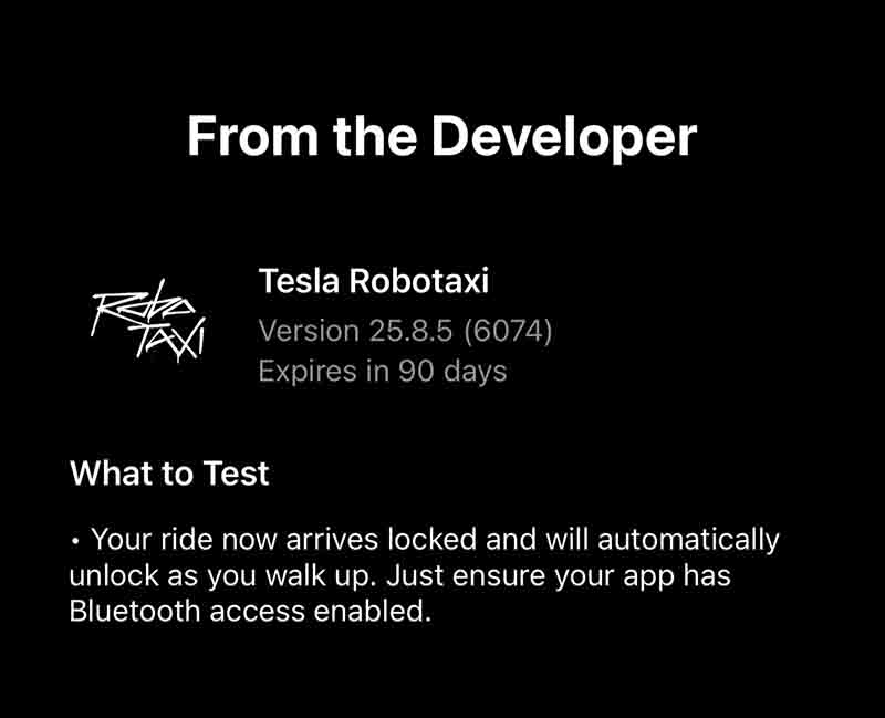 Tesla Robotaxi 25.8.5 update