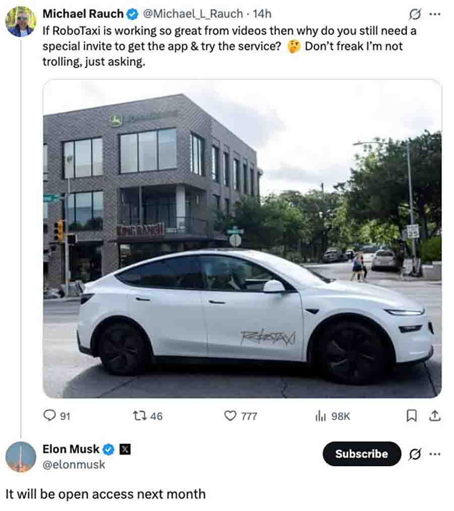 Tesla Robotaxi Public Launch set for September