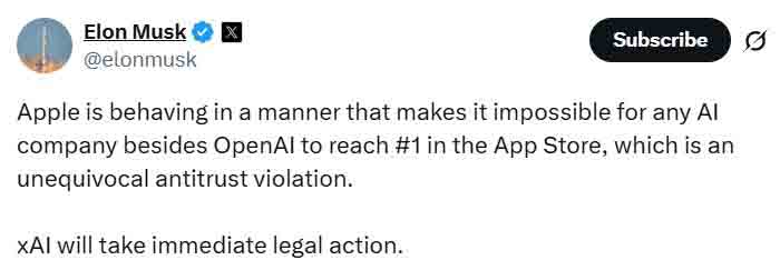 xAI sue Apple for favoring ChatGPT over Grok