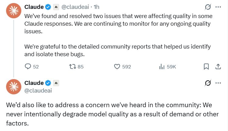 Anthropic Claude fixes two issues