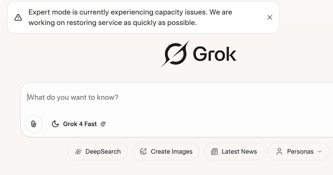 xAI Grok Expert Mode capacity issues