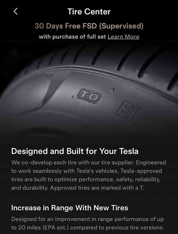 30 days of free Tesla FSD supervised with full set tires